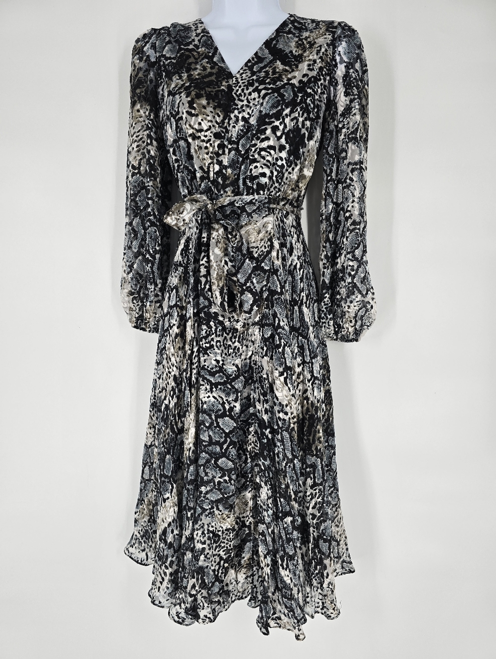 Alice + Olivia Coco Burnout Crepe de Chine Wrap-effect Midi Dress Size 4 Black